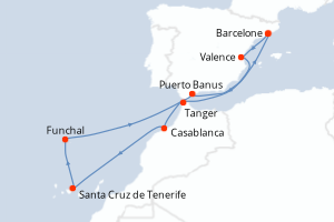 Carte itinéraire croisière  - 11 jours au départ de Barcelone - Méditerranée