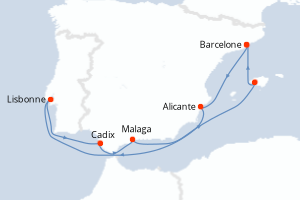 Carte itinéraire croisière  - 9 jours au départ de Barcelone - Méditerranée