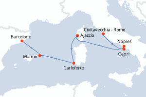 Carte itinéraire croisière - 6 jours au départ de Civitavecchia - Rome - Méditerranée