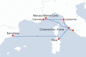 Carte itinéraire croisière - 7 jours au départ de Barcelone - Méditerranée