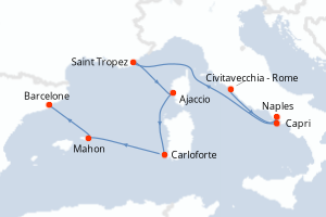 Carte itinéraire croisière - 7 jours au départ de Civitavecchia - Rome - Méditerranée