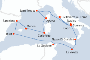 Carte itinéraire croisière - 14 jours au départ de Civitavecchia - Rome - Méditerranée