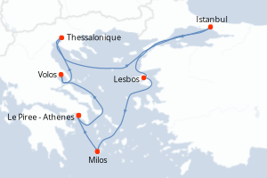 Carte itinéraire croisière - 7 jours au départ de Le Piree - Athenes - Méditerranée