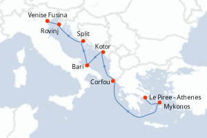 Carte itinéraire croisière - 8 jours au départ de Le Piree - Athenes - Méditerranée
