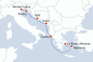 Carte itinéraire croisière - 7 jours au départ de Le Piree - Athenes - Méditerranée