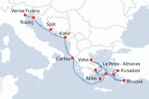 Carte itinéraire croisière  - 14 jours au départ de Le Piree - Athenes - Méditerranée