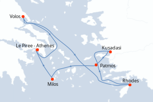 Carte itinéraire croisière - 7 jours au départ de Le Piree - Athenes - Méditerranée
