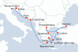 Carte itinéraire croisière  - 14 jours au départ de Venise Fusina - Méditerranée