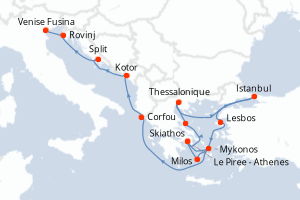 Carte itinéraire croisière  - 14 jours au départ de Le Piree - Athenes - Méditerranée