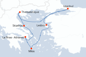 Carte itinéraire croisière - 7 jours au départ de Le Piree - Athenes - Méditerranée