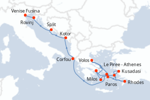Carte itinéraire croisière - 14 jours au départ de Le Piree - Athenes - Méditerranée