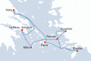 Carte itinéraire croisière - 7 jours au départ de Le Piree - Athenes - Méditerranée