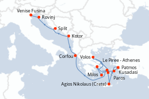 Carte itinéraire croisière - 14 jours au départ de Le Piree - Athenes - Méditerranée