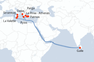 Carte itinéraire croisière - 8 jours au départ de Le Piree - Athenes - Méditerranée