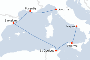 Carte itinéraire croisière - 6 jours au départ de Livourne - Méditerranée