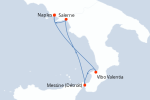 Carte itinéraire croisière - 7 jours au départ de Naples - Méditerranée