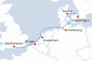 Carte itinéraire croisière  - 7 jours au départ de Southampton - Europe du Nord