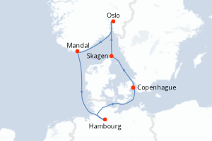 Carte itinéraire croisière  - 7 jours au départ de Copenhague - Europe du Nord