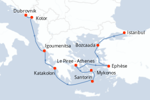 Carte itinéraire croisière - 10 jours au départ de Dubrovnik - Méditerranée