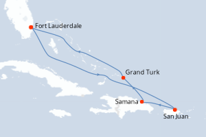 Carte itinéraire croisière  - 7 jours au départ de Fort Lauderdale - Caraïbes Bahamas