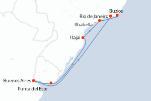 Carte itinéraire croisière - 9 jours au départ de Rio de Janeiro - Amérique du Sud