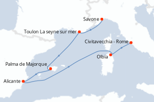 Carte itinéraire croisière - 6 jours au départ de Savone - Méditerranée