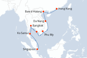 Carte itinéraire croisière - 14 jours au départ de Singapour - Asie