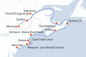 Carte itinéraire croisière - 10 jours au départ de Montréal - Amérique du Nord