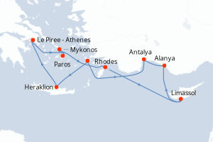 Carte itinéraire croisière - 10 jours au départ de Le Piree - Athenes - Méditerranée
