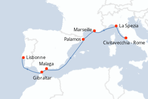 Carte itinéraire croisière - 7 jours au départ de Civitavecchia - Rome - Atlantique
