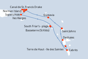 Carte itinéraire croisière - 9 jours au départ de Saint Johns - Caraïbes Bahamas