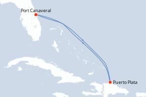 Carte itinéraire croisière - 4 jours au départ de Port Canaveral - Caraïbes Bahamas