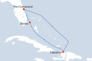 Carte itinéraire croisière - 5 jours au départ de Port Canaveral - Caraïbes Bahamas