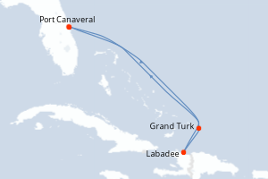Carte itinéraire croisière - 5 jours au départ de Port Canaveral - Caraïbes Bahamas
