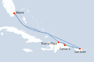 Carte itinéraire croisière  - 7 jours au départ de Miami - Caraïbes Bahamas
