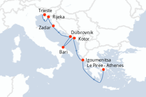Carte itinéraire croisière - 8 jours au départ de Trieste - Méditerranée