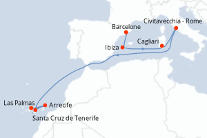 Carte itinéraire croisière - 10 jours au départ de Barcelone - Iles Canaries