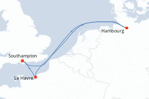 Carte itinéraire croisière  - 5 jours au départ de Southampton - Europe du Nord