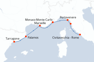 Carte itinéraire croisière - 7 jours au départ de Tarragone - Méditerranée