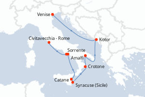 Carte itinéraire croisière - 10 jours au départ de Civitavecchia - Rome - Méditerranée