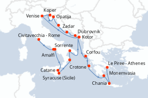 Carte itinéraire croisière - 21 jours au départ de Civitavecchia - Rome - Méditerranée