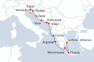 Carte itinéraire croisière - 11 jours au départ de Venise - Méditerranée