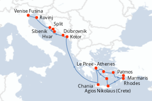 Carte itinéraire croisière - 16 jours au départ de Le Piree - Athenes - Méditerranée