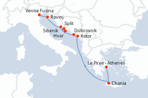 Carte itinéraire croisière - 9 jours au départ de Le Piree - Athenes - Méditerranée