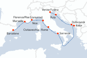 Carte itinéraire croisière - 10 jours au départ de Venise Fusina - Méditerranée