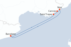 Carte itinéraire croisière - 5 jours au départ de Barcelone - Méditerranée