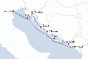 Carte itinéraire croisière - 8 jours au départ de Venise - Méditerranée