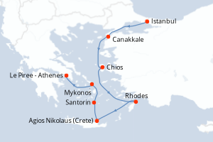 Carte itinéraire croisière - 7 jours au départ de Istanbul - Méditerranée