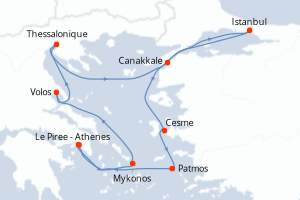 Carte itinéraire croisière - 9 jours au départ de Le Piree - Athenes - Méditerranée