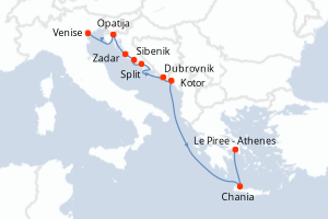 Carte itinéraire croisière - 9 jours au départ de Venise - Méditerranée